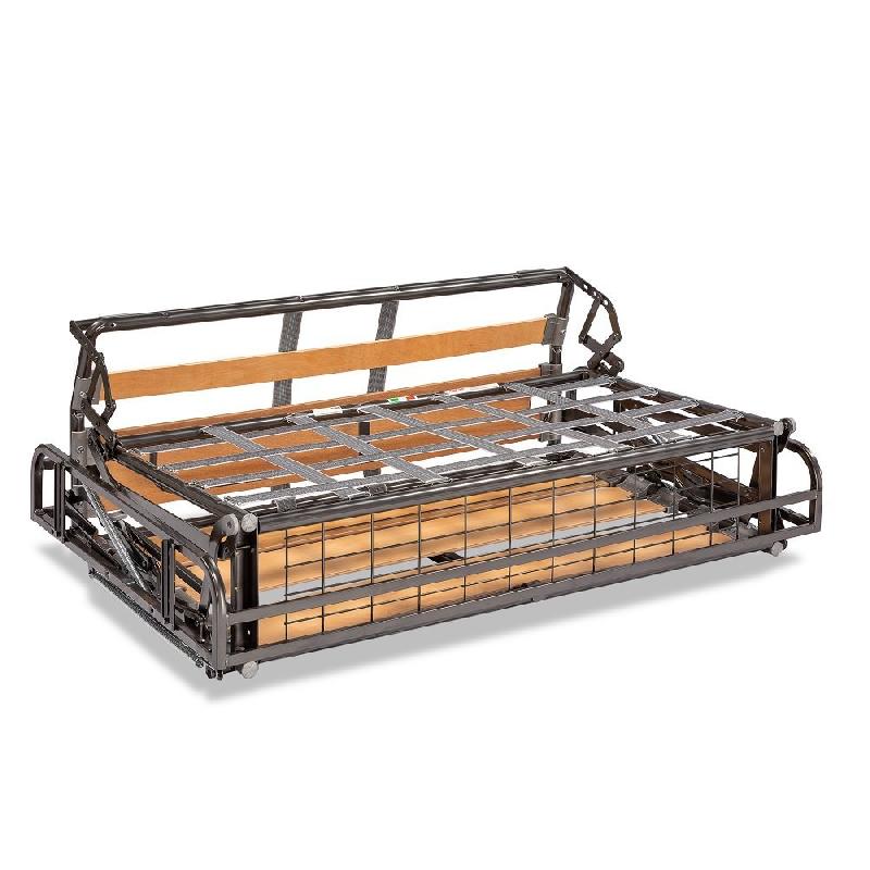 Canapé convertible ODACIO - ouverture express - sommier à lattes - matelas 16 cm - têtières réglables - pieds dorés - velours gris anthracite_5