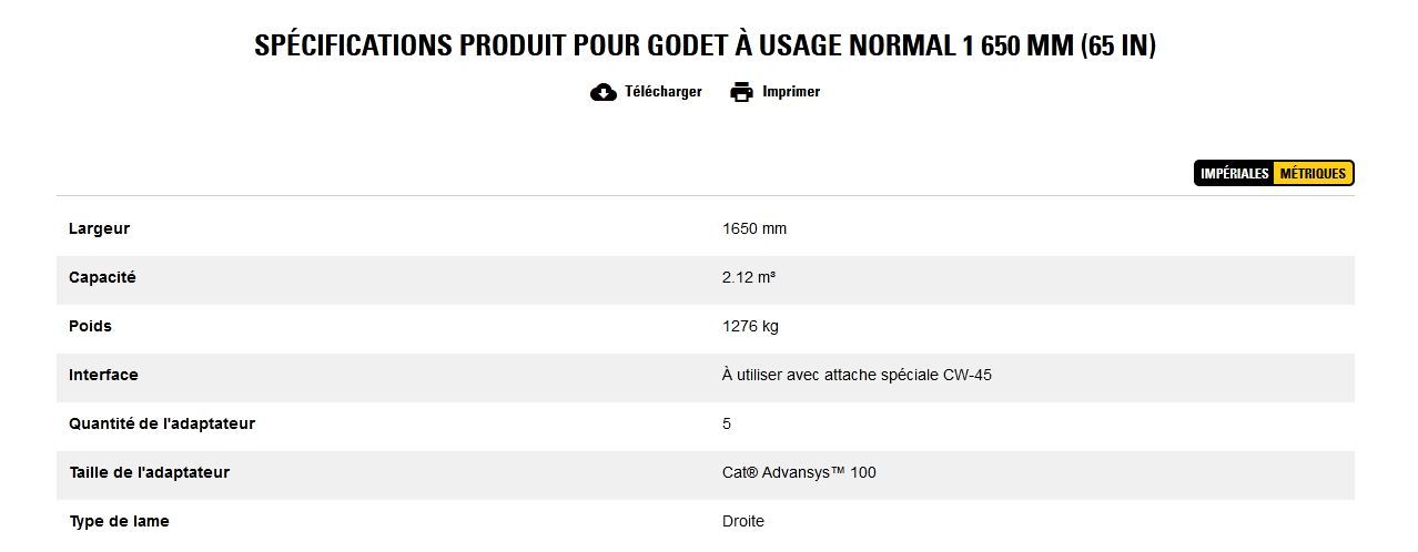 Godet d'excavation à usage normal - caterpillar finance france - 1 650 mm (65 in) - capacité 2.12 m³_5