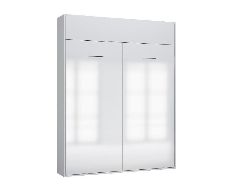 Composition armoire lit DYNAMO - Façade blanc brillant - Colonne bibliothèque blanc mat - Couchage 160x200 cm - Gain de place et design contemporain_5
