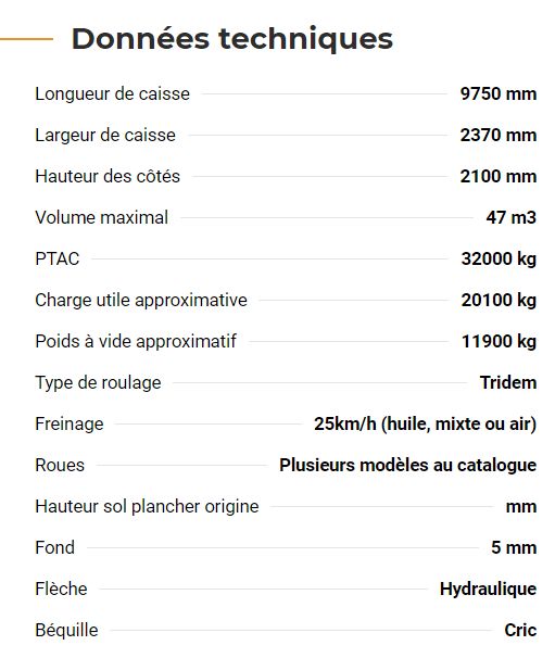Benne agricole Rollpush 9747 avec fond basculant hydraulique