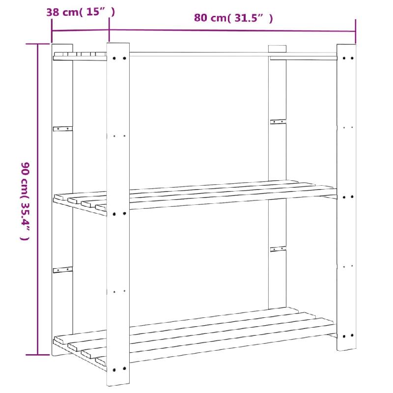 Vidaxl support de rangement à 3 niveaux gris 80x38x90 cm bois de pin 373386_5