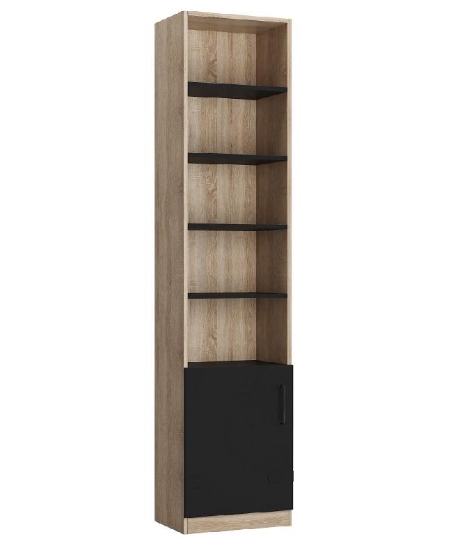 Lit escamotable industriel KEY - Bi-ton chêne et noir mat - 90x200 cm avec rangement et bibliothèque - L155xH219xP42 cm_5