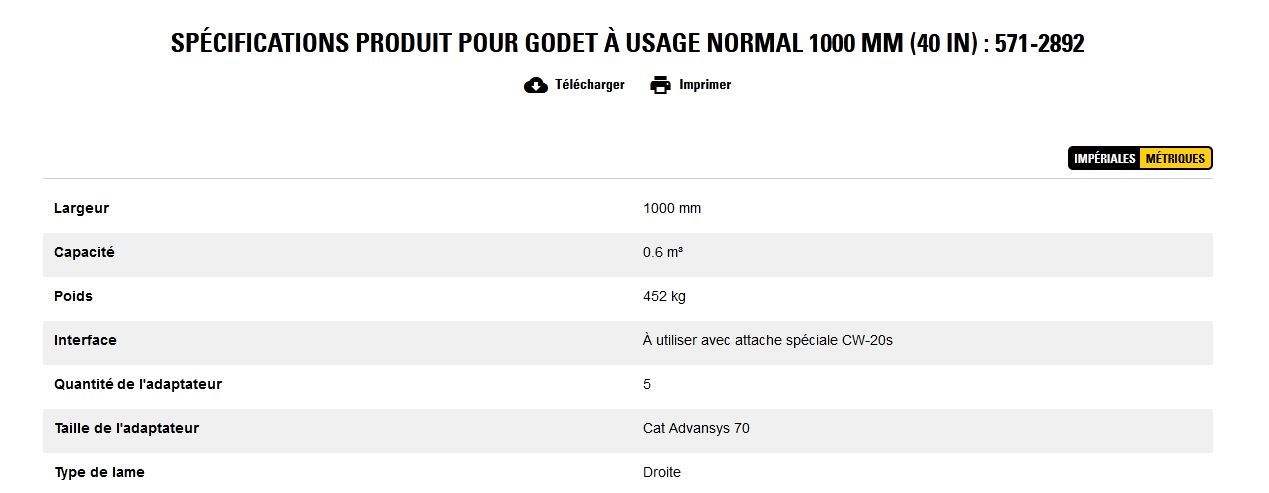 571-2892 godet d'excavation à usage normal - caterpillar finance france - 1000 mm (40 in) - capacité 0.6 m³_5