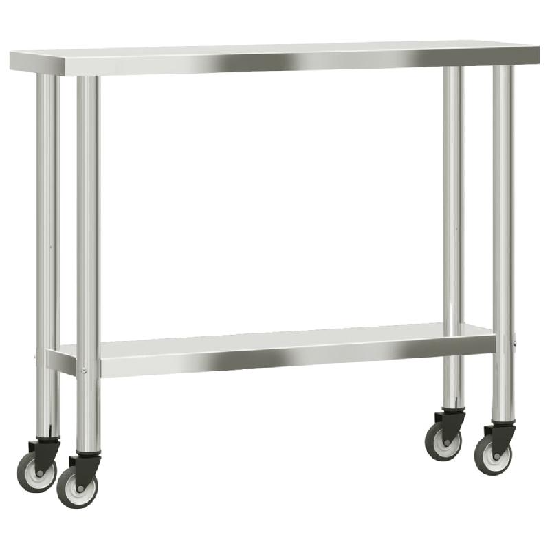Vidaxl table de travail de cuisine avec roues 110x30x85 cm inox 376461_5