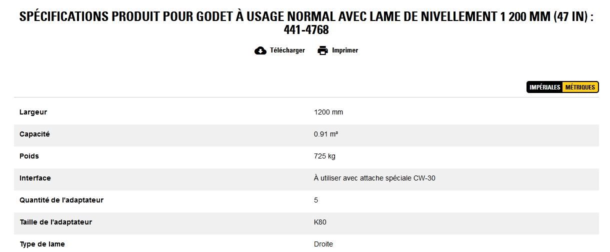 441-4768 godet d'excavation à usage normal avec lame de nivellement - caterpillar finance france - 1 200 mm (47 in) - capacité 0.91 m³_5