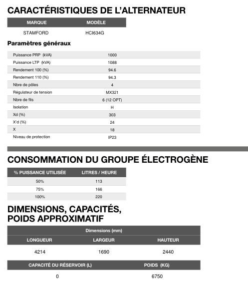 At-1005 60 Hz triphasé - Groupe électrogène en container - Inmesol - 998,4 kVA avec moteur MTU et alternateur Stamford_5