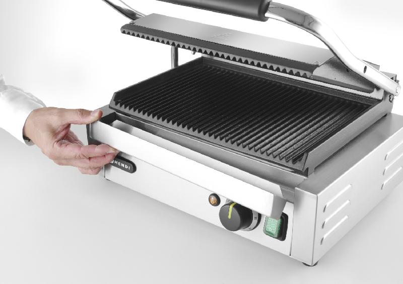 Grill de contact Panini Complètement rainuré 340x230mm HENDI_5