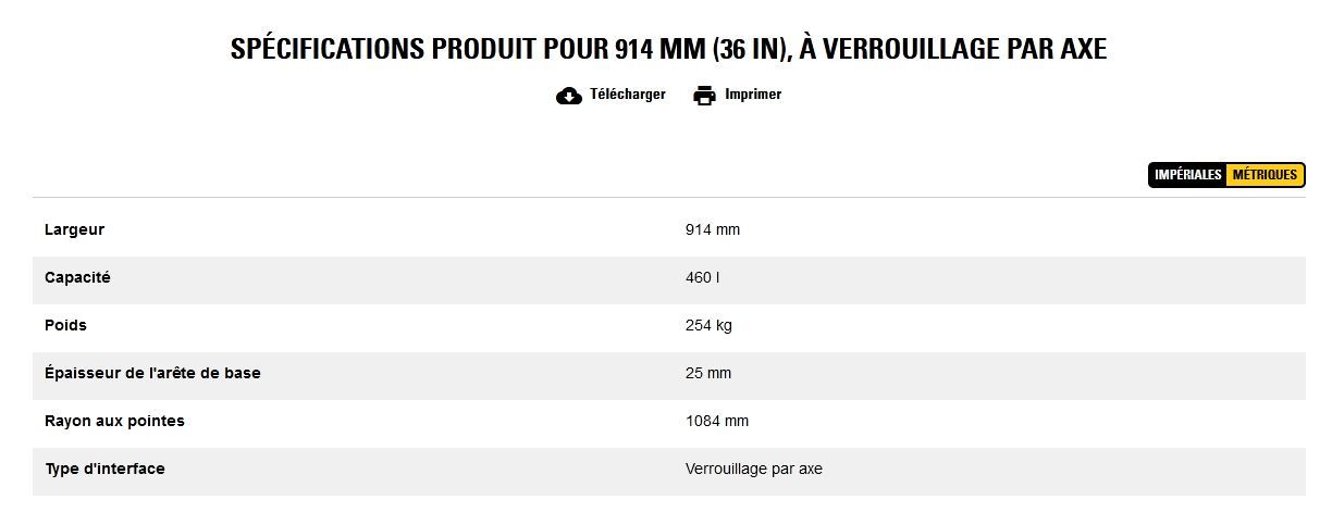 Godet d'excavation grande capacité - caterpillar finance france - 914 mm (36 in), à verrouillage par axe - poids 254 kg_5
