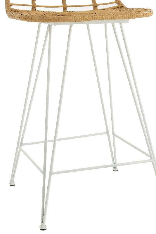 Chaise de bar jardin RAPHA - métal/piètement blanc - design art déco - assise en rotin_5