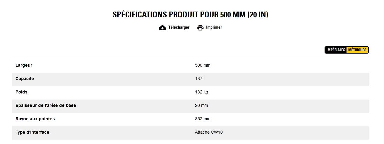 Godet d'excavation-mini-pelle - caterpillar finance france - 500 mm (20 in) - poids 132 kg_5