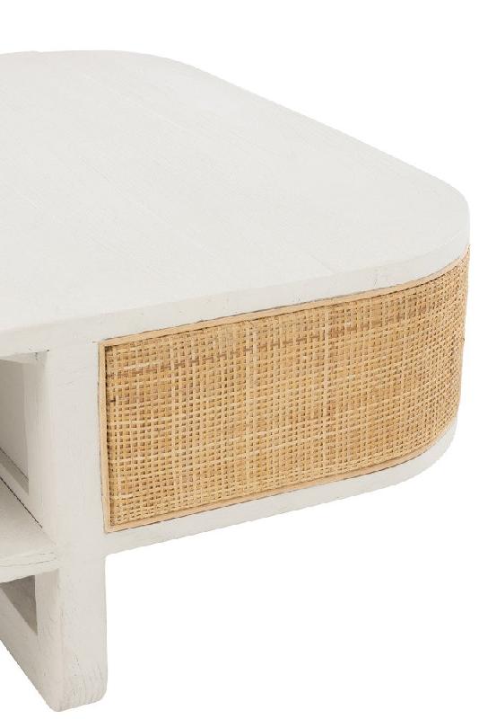 Table basse RARY en bois exotique blanc et rotin naturel - design avec niche de rangement - 50 kg de capacité portante_5