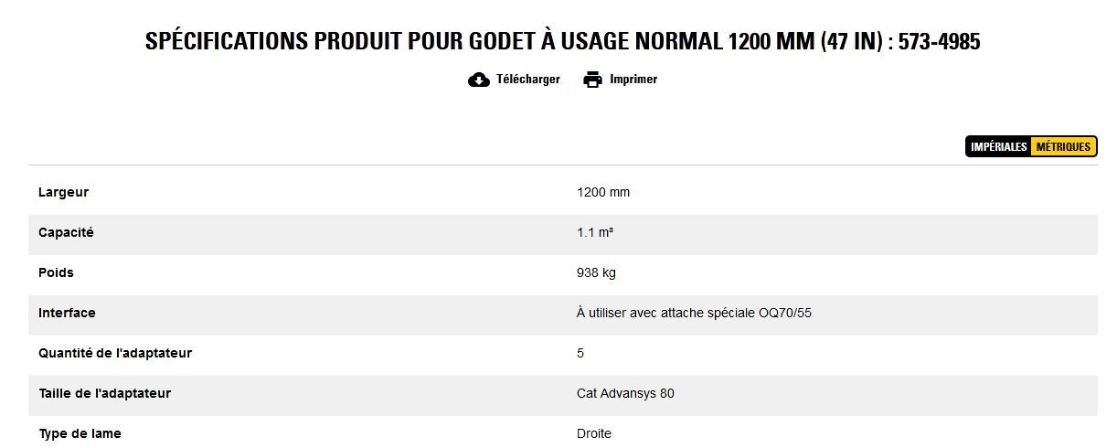 573-4985 godet d'excavation à usage normal - caterpillar finance france - 1200 mm (47 in) - capacité 1.1 m³_5