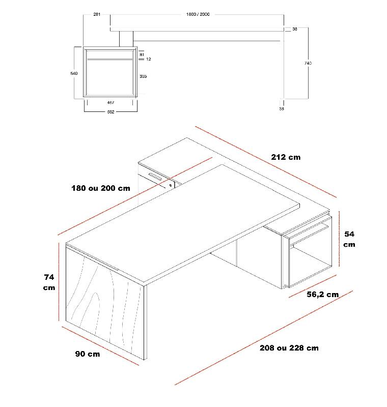 Bureau de direction Sile avec sous-mains - Bralco - 208, Droite_5