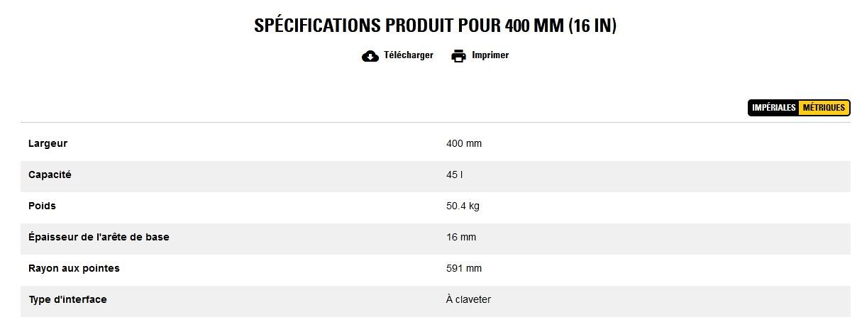 Godet d'excavation-mini-pelle - caterpillar finance france - 400 mm (16 in) - poids 50.4 kg_5