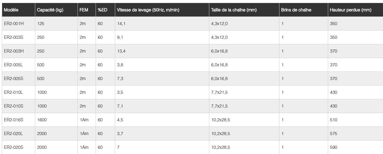ER2 - Palan électrique à chaîne KITO - Capacité 125 kg à 20 t - Suspension par crochet_5