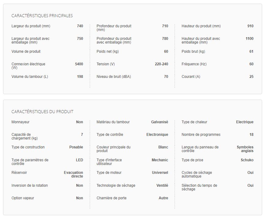 3lwed4830fw - sèche linge professionnel - whirlpool - capacité de chargement (kg) 7_5