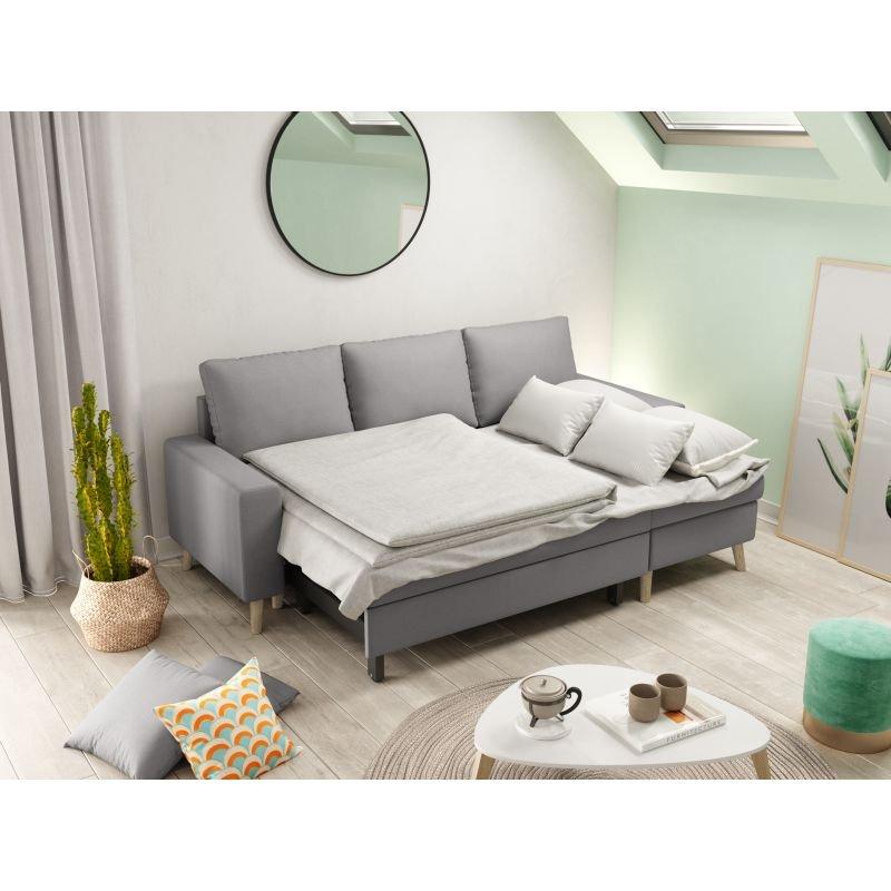 Canapé d'angle réversible convertible ARKO - tissu gris clair avec coffre de rangement et coussins d'appoint_5