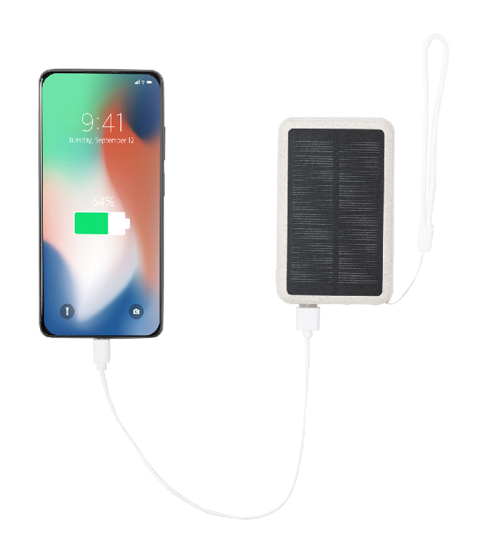 Power bank écologique en paille de blé - chargeur solaire intégré - charge rapide 15W - batterie 5000 mAh_5