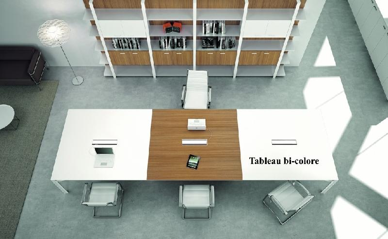 Grande table de réunion X8 avec pieds Design Officity. - Blanc 9010, Orme, 320_5