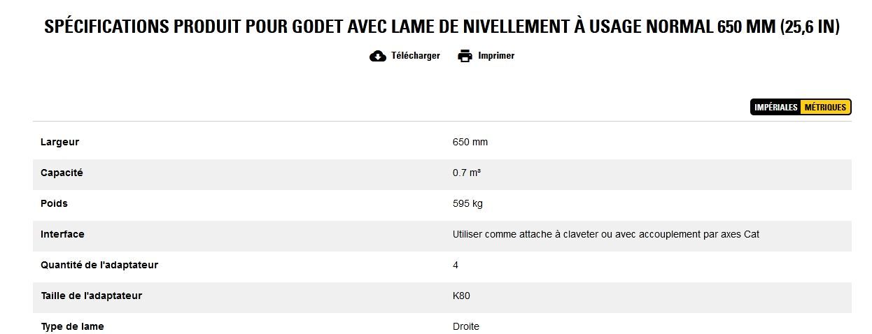 Godet d'excavation à usage normal avec lame de nivellement - caterpillar finance france - 650 mm (25,6 in) - poids 595 kg_5