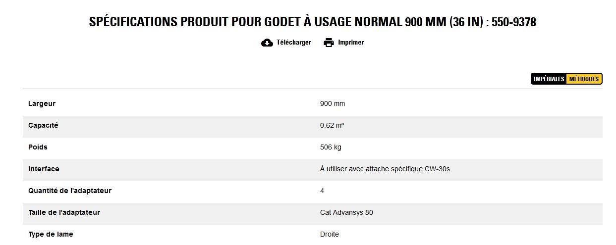 550-9378 godet d'excavation à usage normal - caterpillar finance france - 900 mm (36 in) - poids 506 kg_5