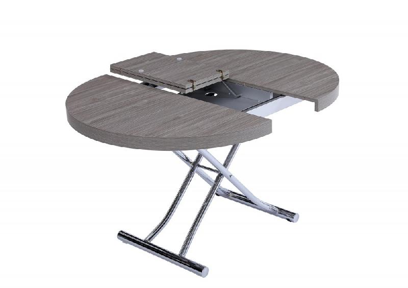 Table basse ronde relevable et extensible SATURNA en chêne gris - Diamètre 105 cm - Plateau extensible à 135 cm_5
