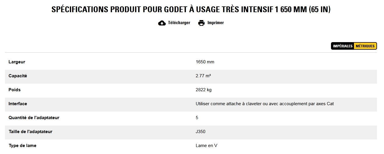 Godet d'excavation à usage très intensif - caterpillar finance france - 1 650 mm (65 in) - poids 2822 kg_5