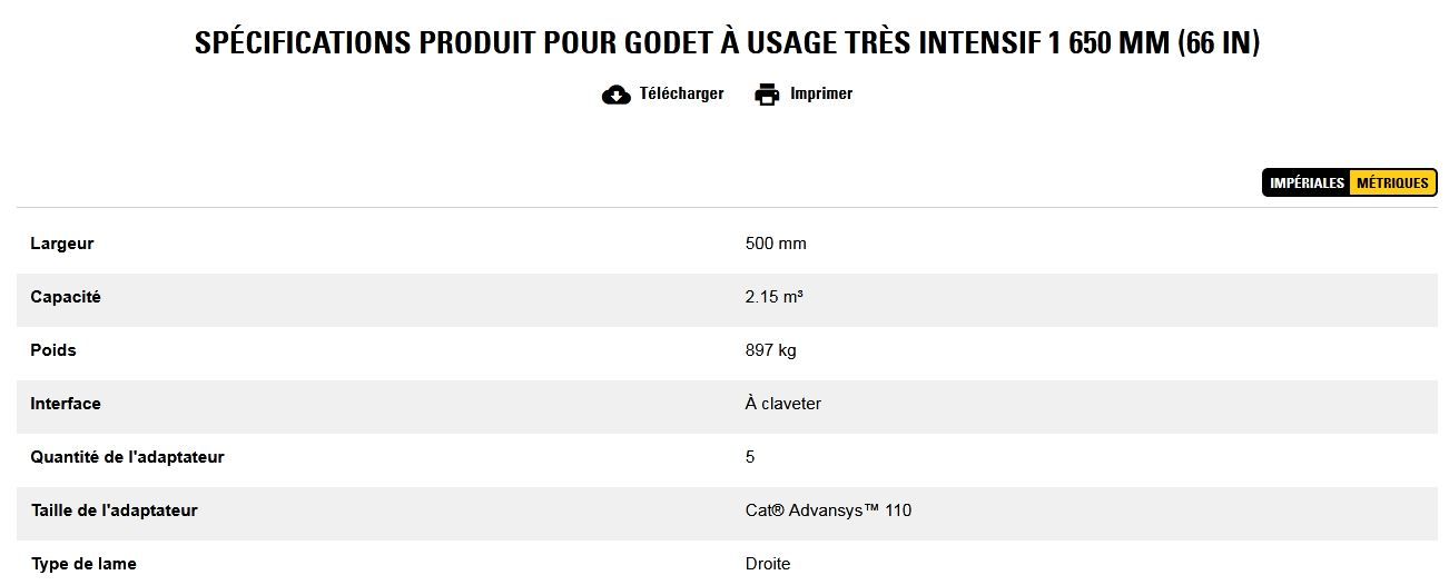 Godet d'excavation à usage très intensif - caterpillar finance france - 1 650 mm (66 in) - poids 897 kg_5