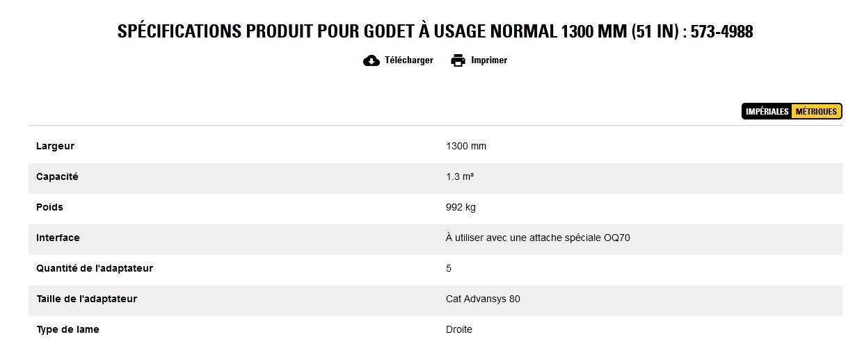 573-4988 godet d'excavation à usage normal - caterpillar finance france - 1300 mm (51 in) - capacité 1.3 m³_5