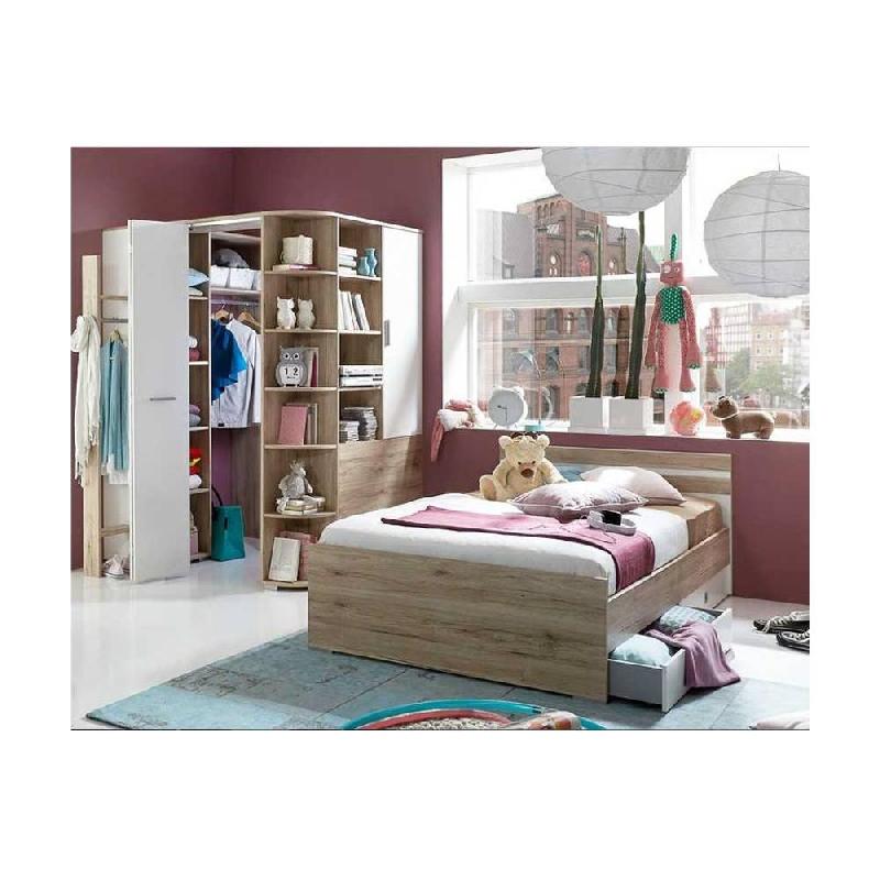 Armoire dressing d'angle Volverine chêne/blanc - 2 portes accordéon - Nombreux rangements_5