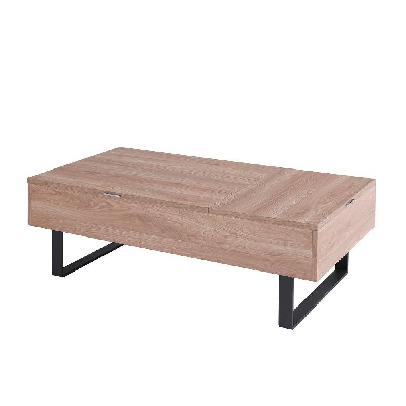 Table basse relevable HAPPY 120x60 cm - Mélaminé chêne avec double plateau et niche de rangement_5