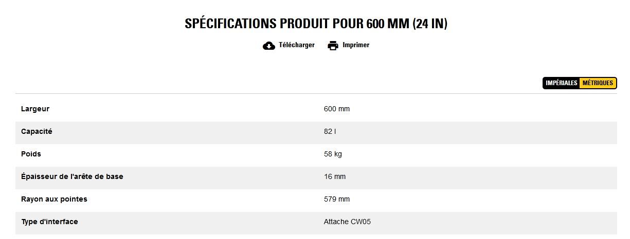 Godet d'excavation-mini-pelle - caterpillar finance france - 600 mm (24 in) - poids 58 kg_5