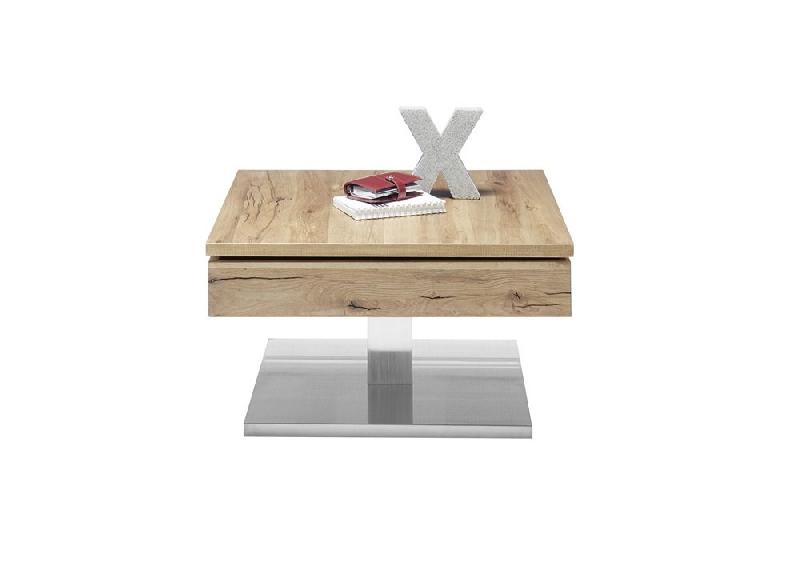 Table basse Monroe - plateau pivotant en placage chêne noueux - piétement métal inox brossé_5