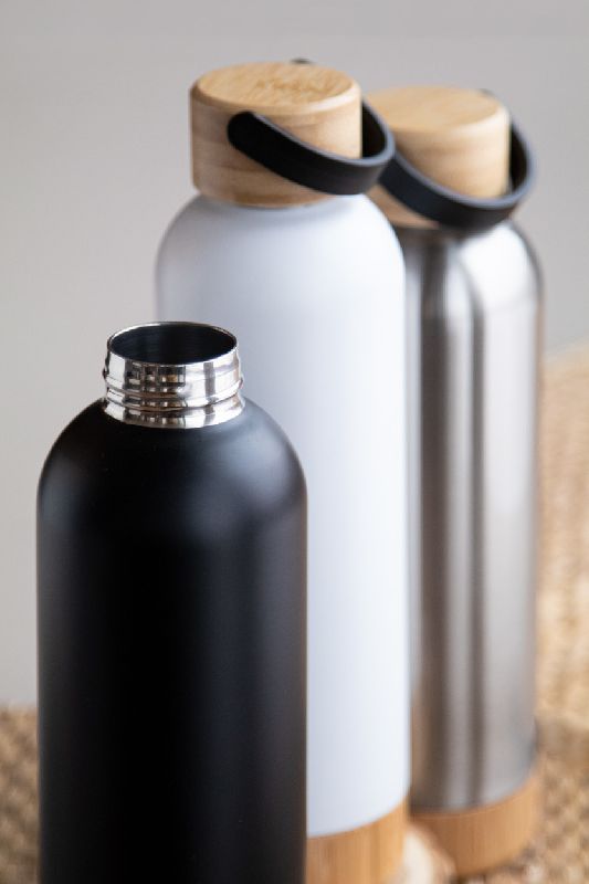 Thermos - bouteille isotherme double paroi en acier inoxydable avec couvercle et base en bambou - 500 ml_5
