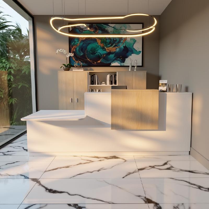 Banque d'accueil Design & Ergonomique : La solution idéale pour Cabinets Médicaux - 242, Blanc, Gauche, Oui, Acacia clair_0