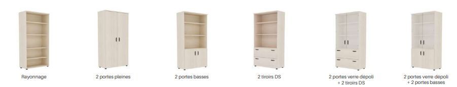 Armoire de rangement en bois - bureau - portes battantes - différentes tailles et finitions_5