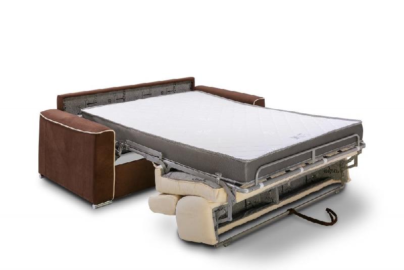 Canapé convertible express Canberra 140cm - Matelas 16cm - Microfibre crème et marron - Design italien_5