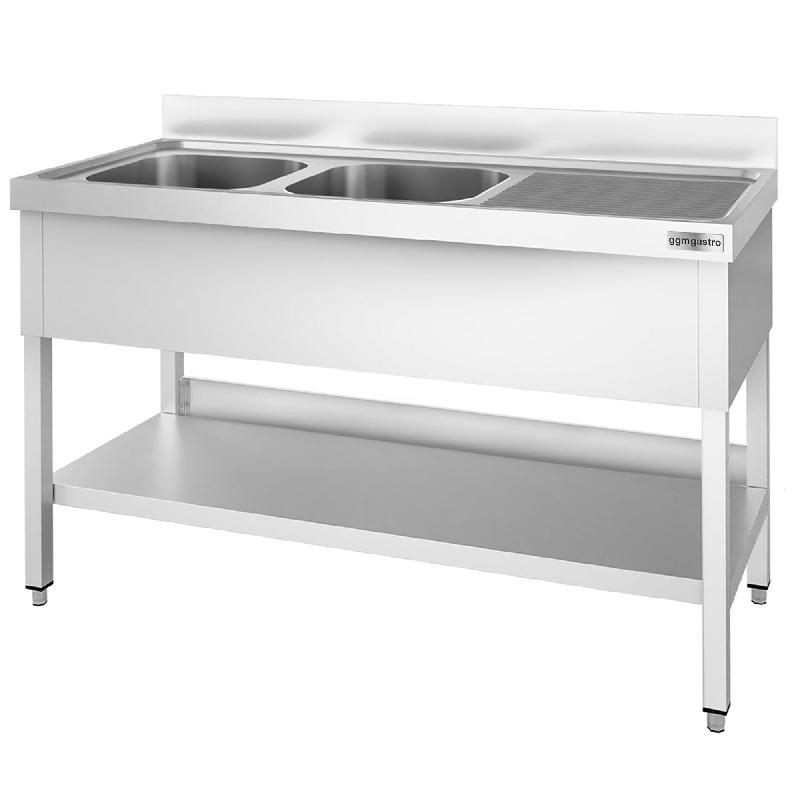 Plonge inox 2 bacs avec égouttoir avec étagère - P 600 mm - 1600_5