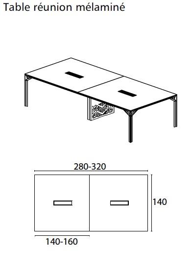 Grande table de réunion X8 avec plateaux laqués Officity. - Blanc 9010, 640, Gris beige Ral 7006_5