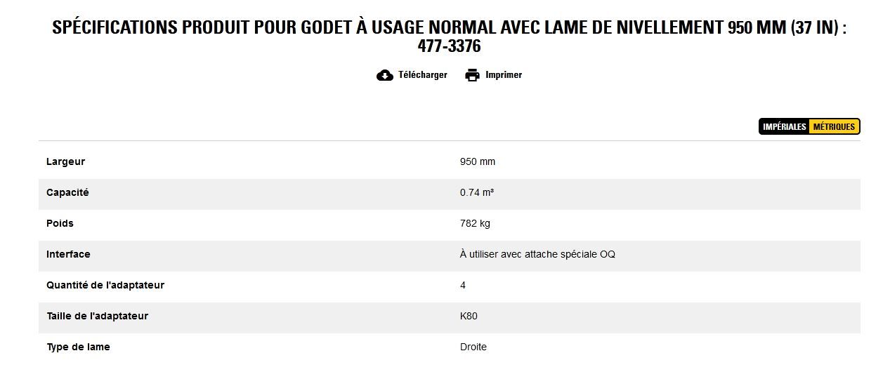 477-3376 godet d'excavation à usage normal avec lame de nivellement - caterpillar finance france - 950 mm (37 in) - poids 782 kg_5