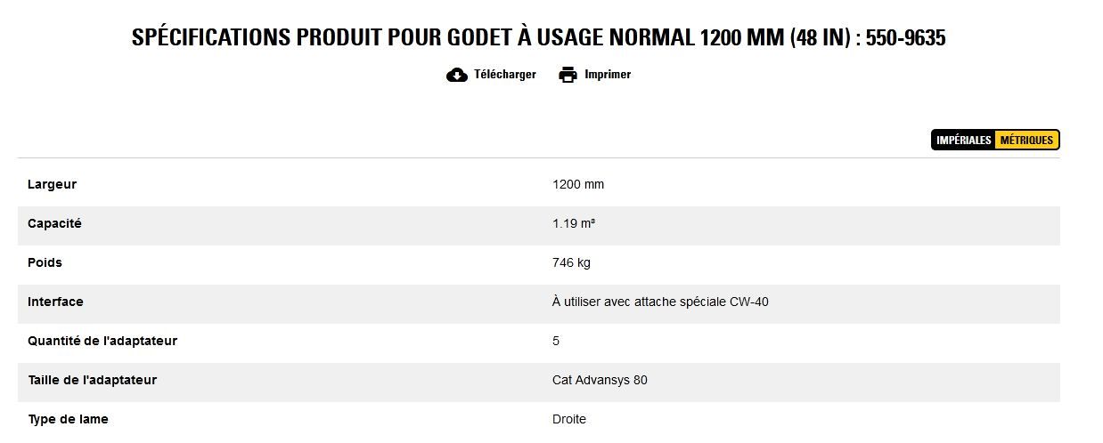 550-9635 godet d'excavation à usage normal - caterpillar finance france - 1200 mm (48 in) - capacité 1.19 m³_5