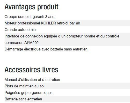Diesel 6500 TA XL C5 Groupe électrogène - Kohler - Gamme Diesel - Puissance max 5,20 kW / 6,50 kVA - 50 Hz_5