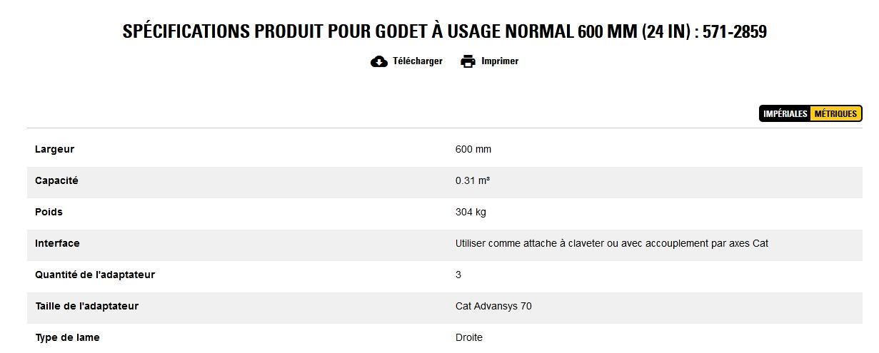 571-2859 godet d'excavation à usage normal - caterpillar finance france - 600 mm (24 in) - poids 304 kg_5