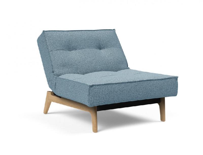 Innovation Living - Fauteuil SPLITBACK EIK Convertible Lit 90x115 cm - Pieds Chêne Naturel - Tissu Mixed Dance Light Blue_5