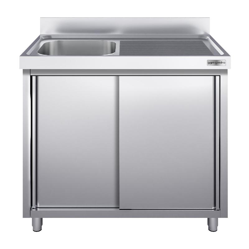 Plonge inox 1 bac et égouttoir sur placard - P 700 mm - 1200 mm bac à gauche_5