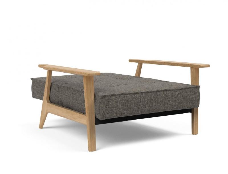Fauteuil design convertible lit Innovation Living Splitback Frej Flashtex Dark Grey - 90x115 cm - Accoudoirs chêne clair_5