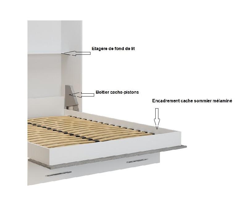 Lit escamotable LOFT blanc - Façade gris béton - Couchage 90 x 200 cm avec système à vérins_5