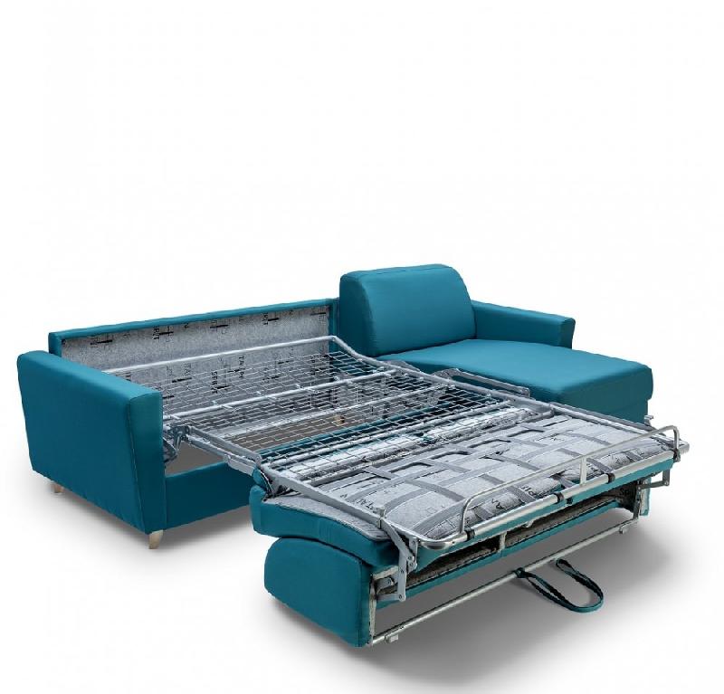 Canapé d'angle Virgola convertible express - couchage 160 cm - matelas 16 cm - tissu bleu turquoise - design scandinave_5