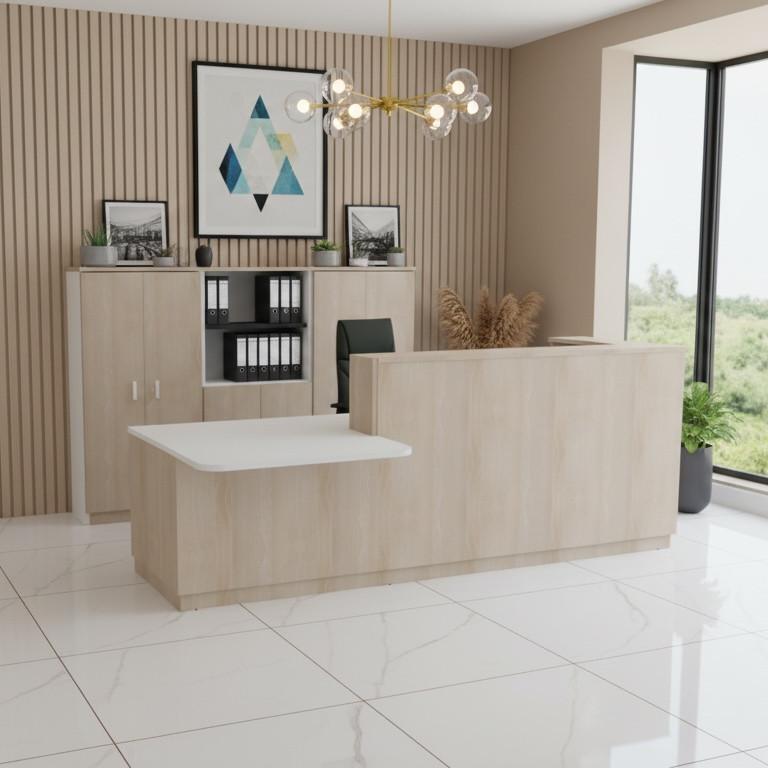 Bureau d'accueil mixte avec PMR Delta Plus - Mobel Linea - Gauche, Acacia clair, 282_0