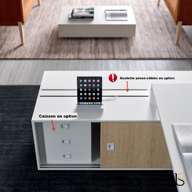 Bureau de manager X4 avec crédence - Quadrifoglio - 204, Blanc, Blanc, Avec caisson_5